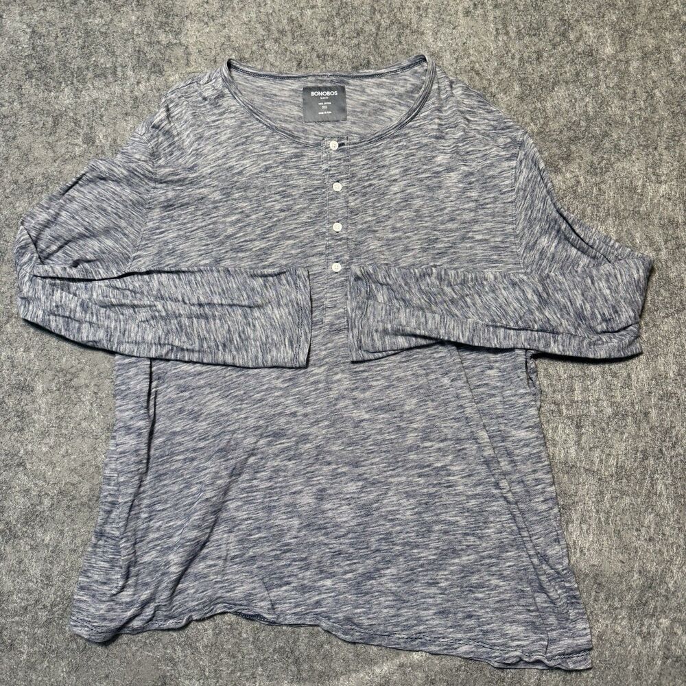 Bonobos Henley Shirt Mens 2XL Gray Space Dye Long Sleeve 100% Cotton Pullover